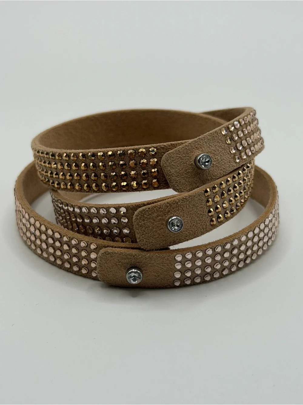 Vegan Suede Tri-Wrap Bracelet with Sparkling Studs - Blush